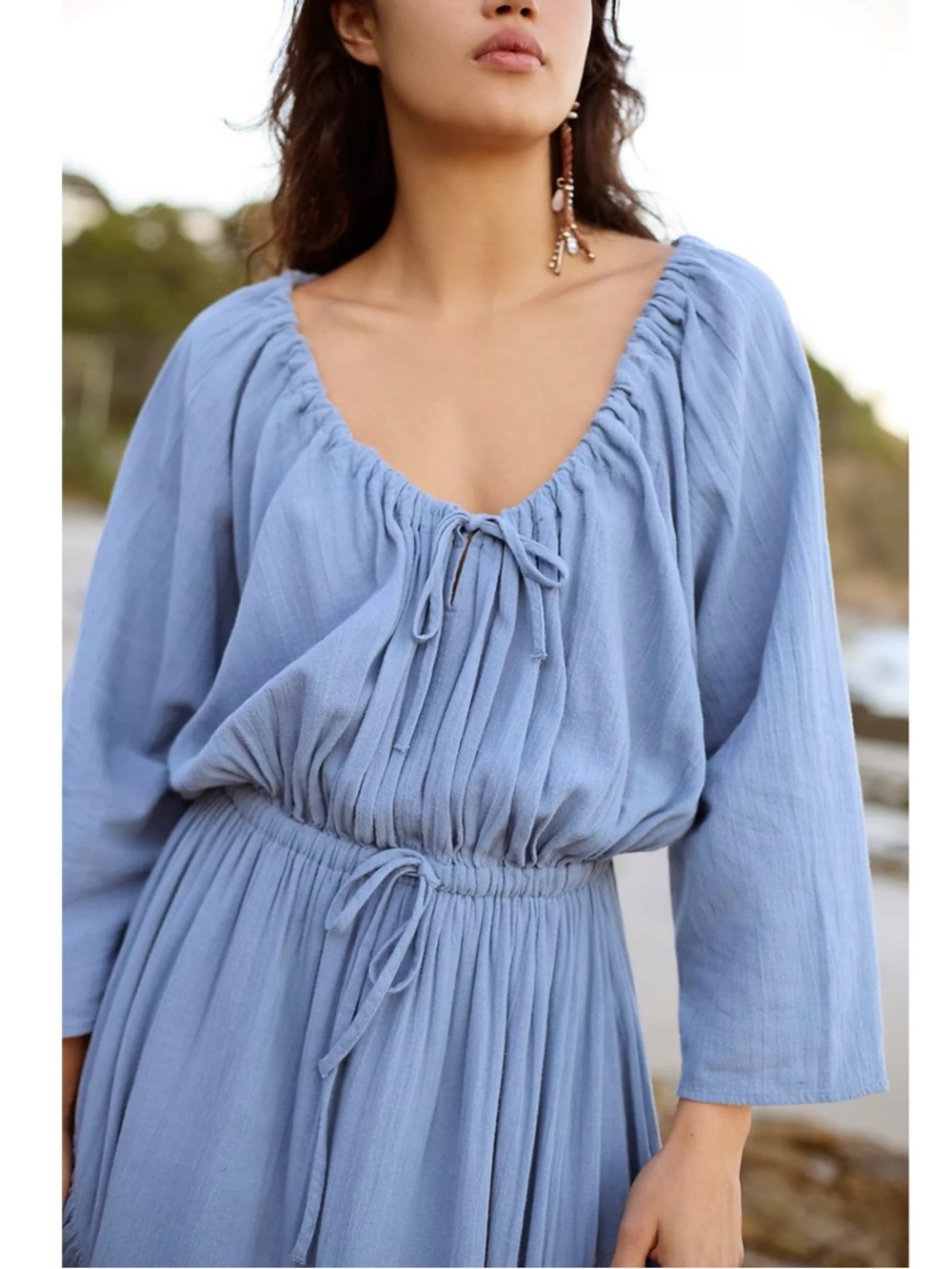 Free People Bohemian Witchy Ethereal Billowy Maxi Dress Blue Suede Size XL NWT - Picture 4 of 13